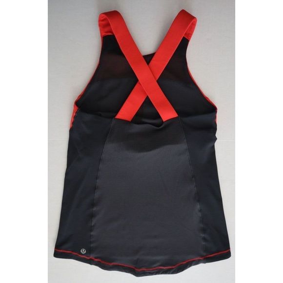 Lululemon Women's Sz 6 Red/Black Racerback High Neck Tank Top w/Built-in-Bra - Picture 2 of 6